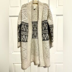 Joie Aztec Print Cream Black Open Front Long Cardigan XS